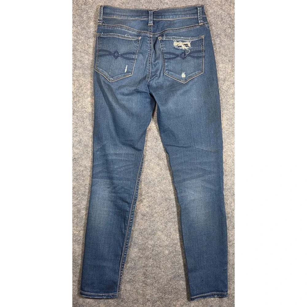 Y2K Mudd FLX Stretch Low Rise Skinny Jeans Medium Wash Distressed Denim Womens 5 - Picture 13 of 15